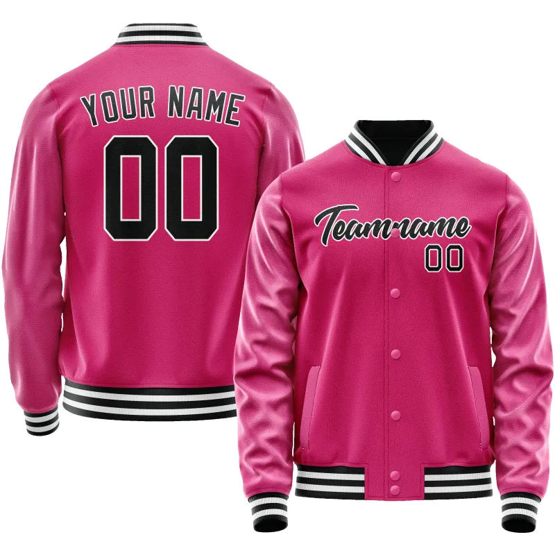 Custom Pink Black Solid Color Varsity Letterman Jacket sold by Tailorly