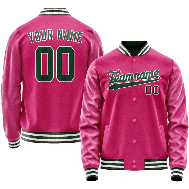 Custom Pink Kelly-Green Solid Color Varsity Letterman Jacket sold by Tailorly