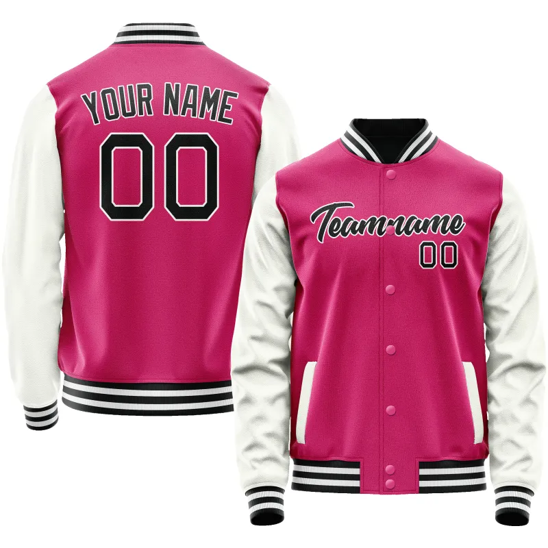 Custom Pink White Solid Color Varsity Letterman Jacket sold by Tailorly