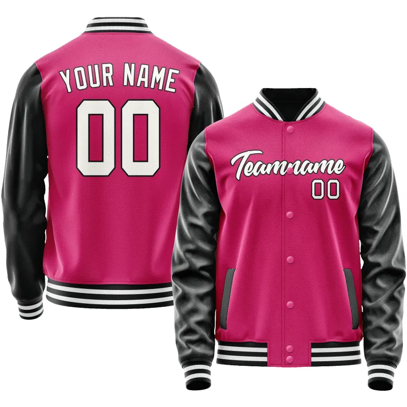Custom Pink Black Solid Color Varsity Letterman Jacket sold by Tailorly