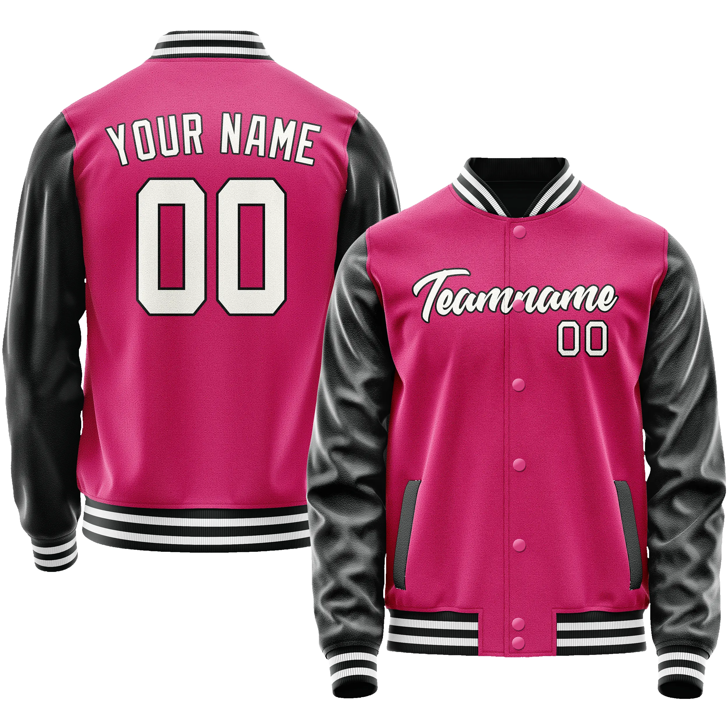 Custom Pink Black Solid Color Varsity Letterman Jacket sold by Tailorly