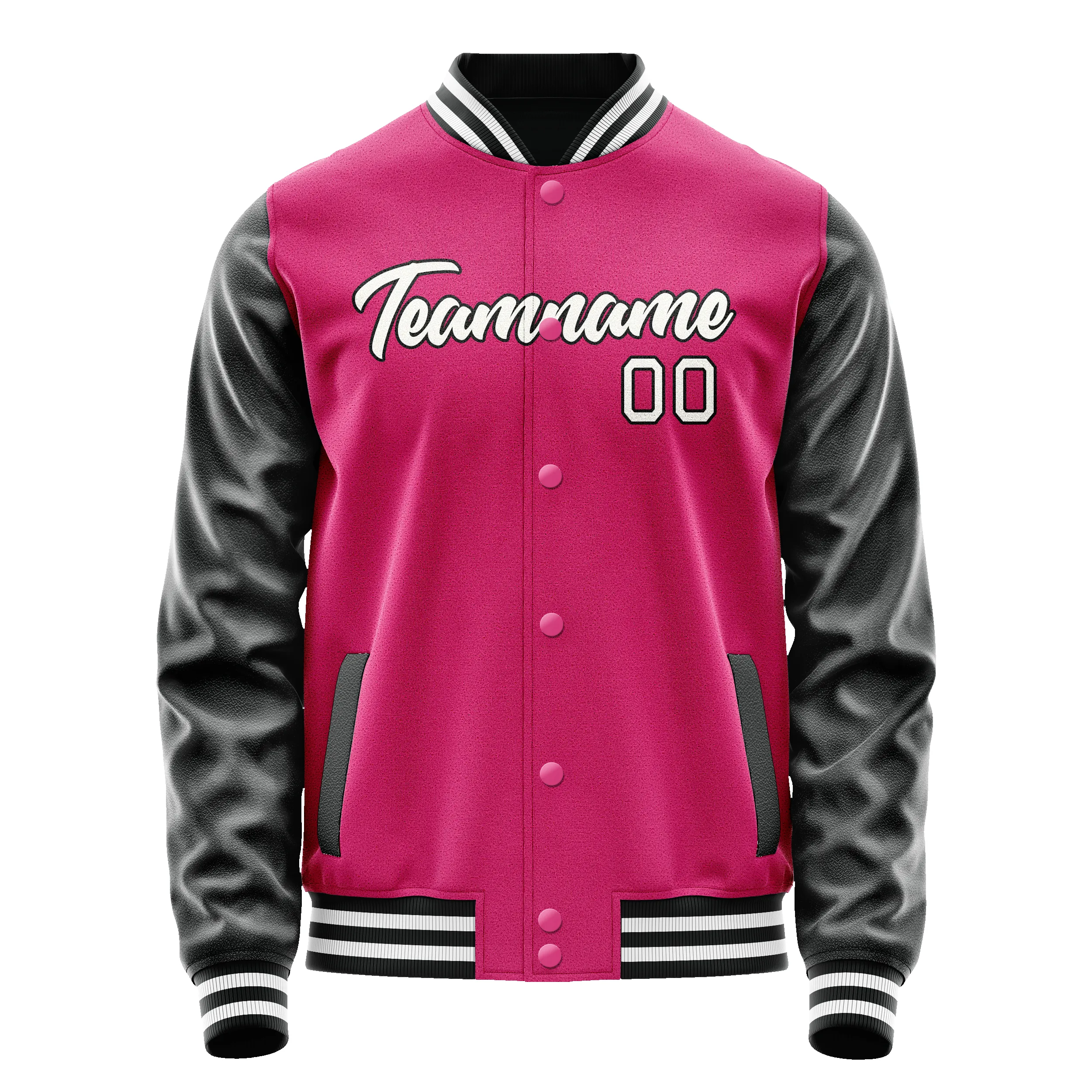 Custom Pink Black Solid Color Varsity Letterman Jacket sold by Tailorly product image thumbnail 2