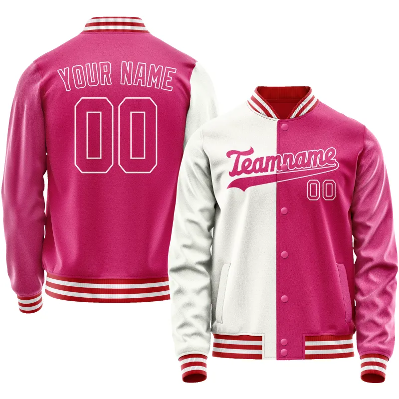 Custom Pink White Split Varsity Letterman Jacket sold by Tailorly