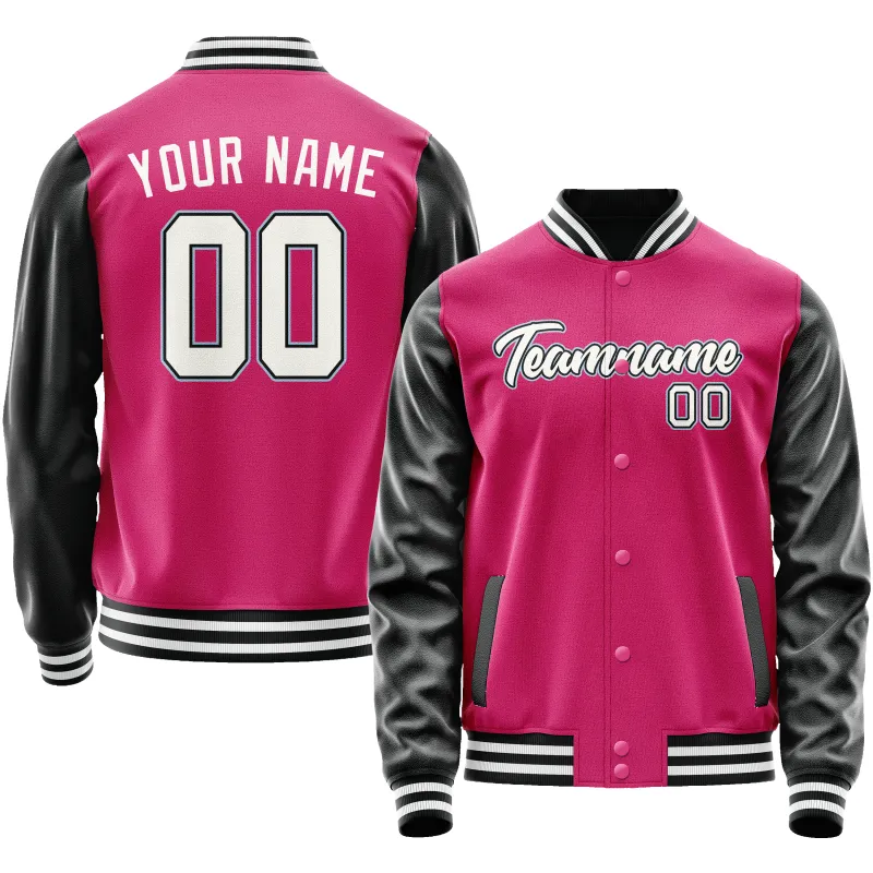 Custom Pink Black Solid Color Varsity Letterman Jacket sold by Tailorly