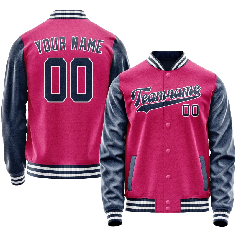 Custom Pink Navy Solid Color Varsity Letterman Jacket sold by Tailorly