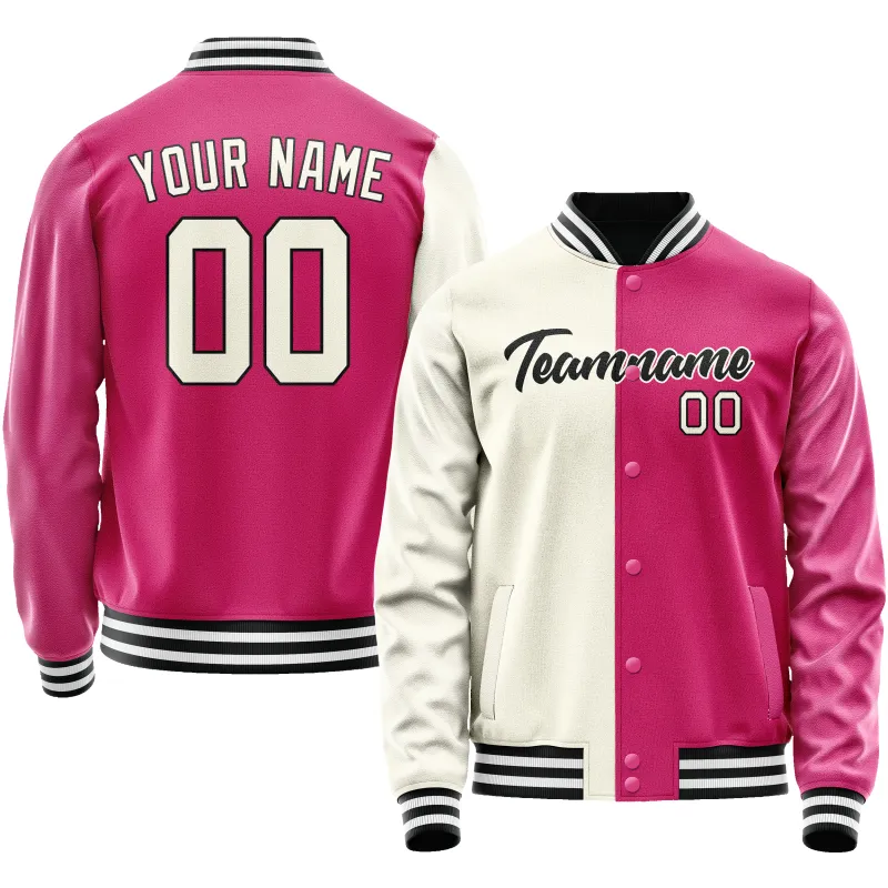 Custom Pink Cream Split Varsity Letterman Jacket sold by Tailorly
