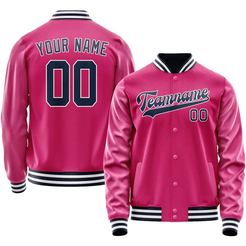 Custom Pink Navy Solid Color Varsity Letterman Jacket sold by Tailorly