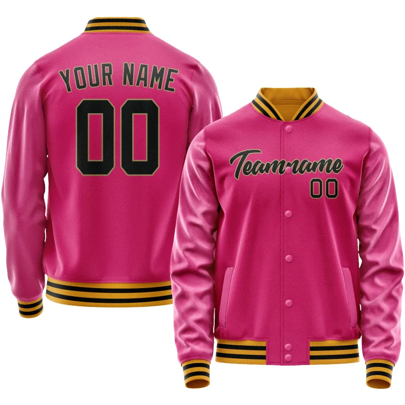 Custom Pink Black Solid Color Varsity Letterman Jacket sold by Tailorly