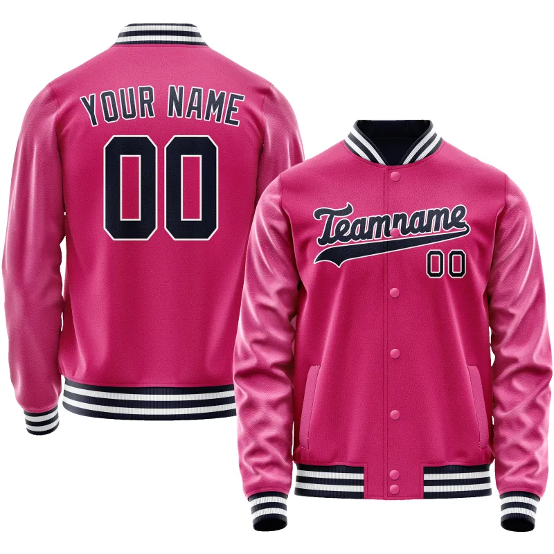 Custom Pink Black Solid Color Varsity Letterman Jacket sold by Tailorly