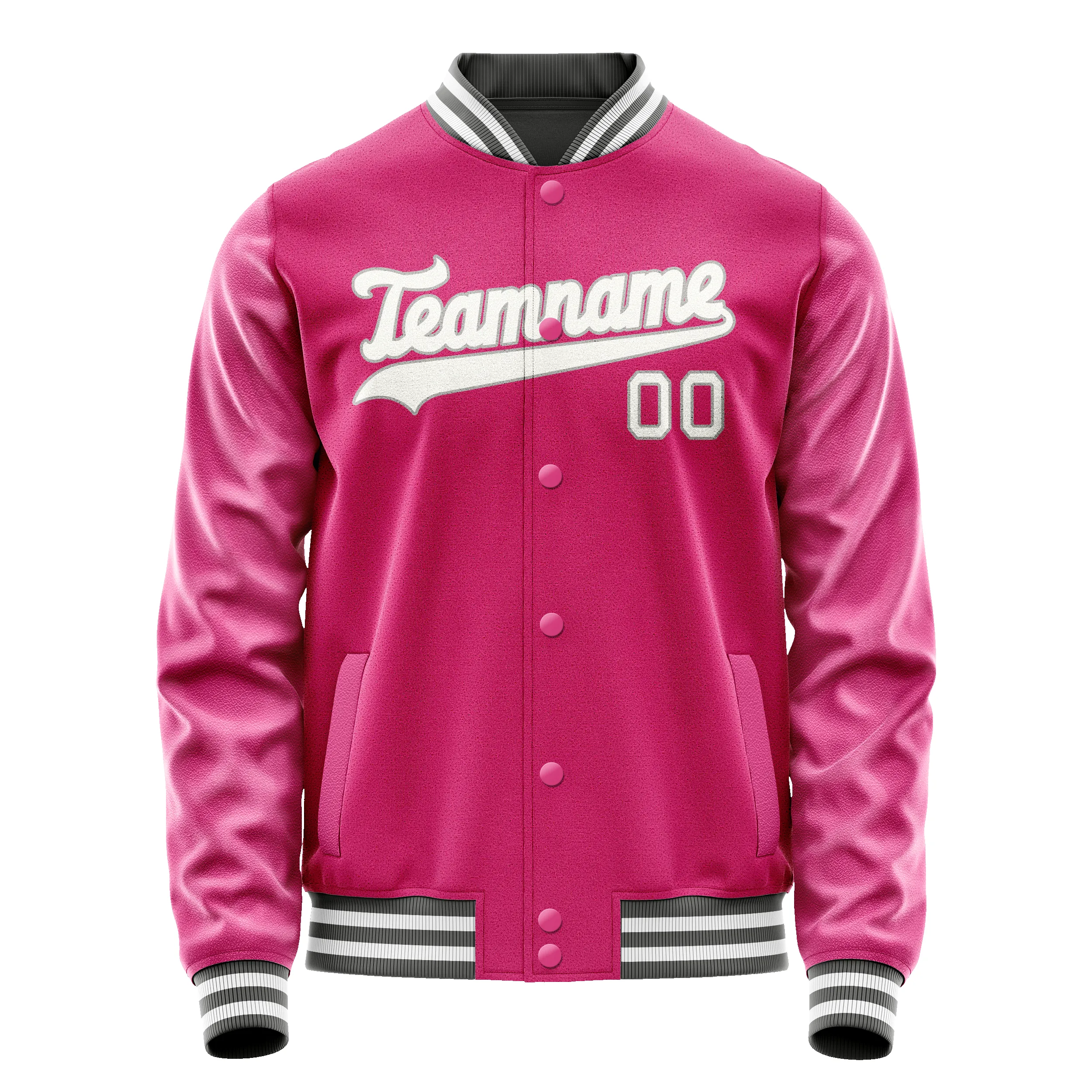 Custom Pink Gray Solid Color Varsity Letterman Jacket sold by Tailorly product image thumbnail 2