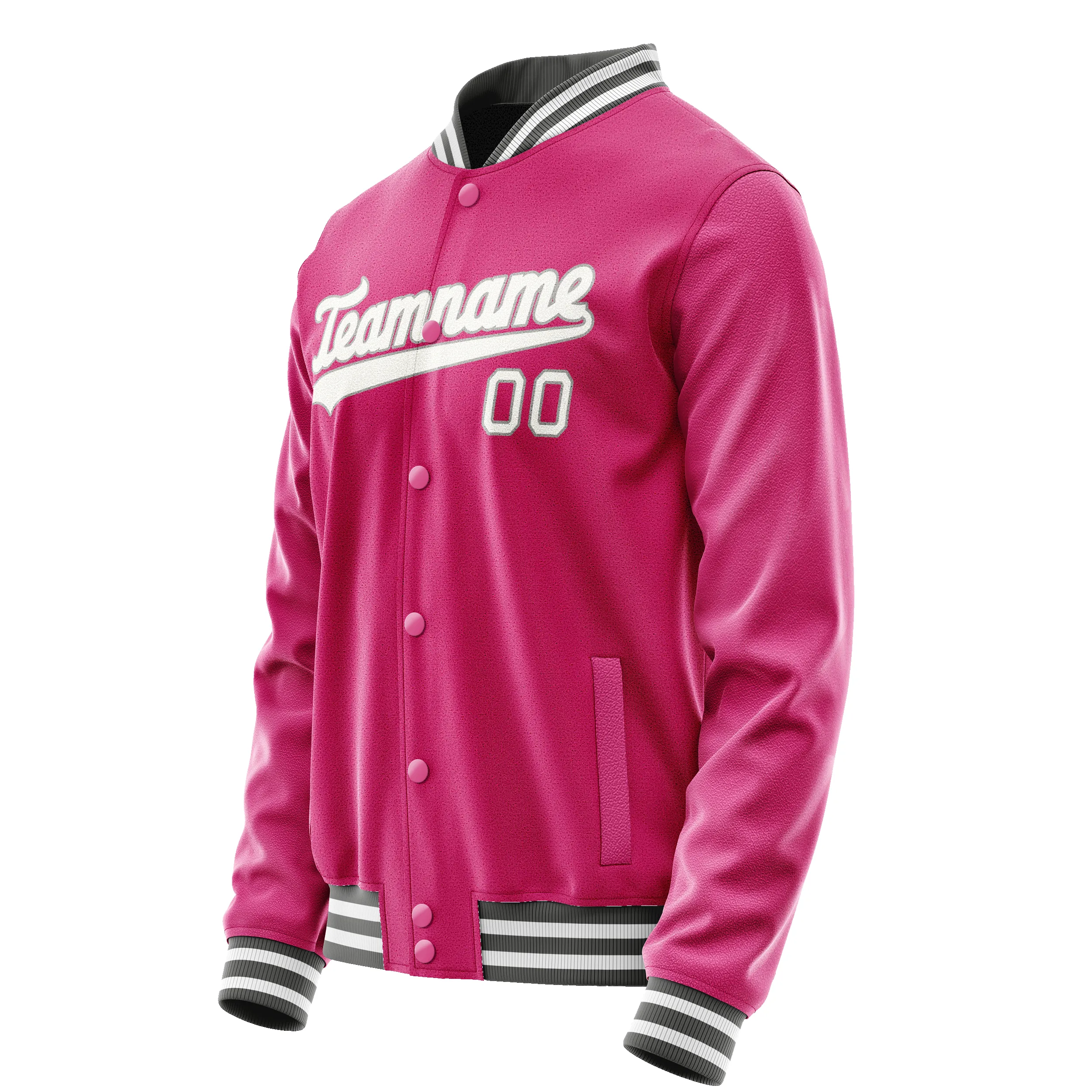 Custom Pink Gray Solid Color Varsity Letterman Jacket sold by Tailorly product image thumbnail 4