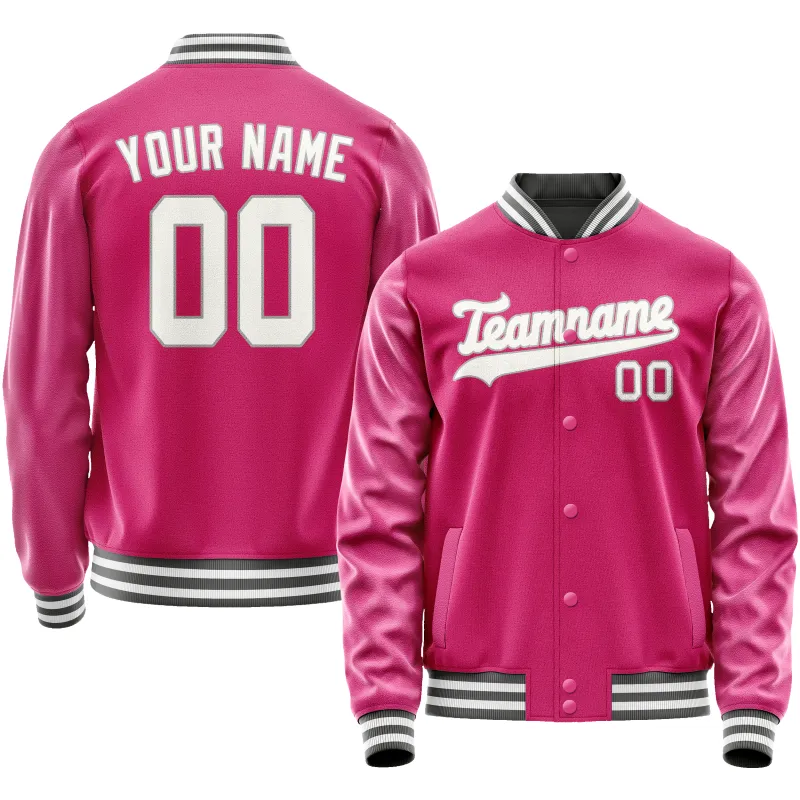 Custom Pink Gray Solid Color Varsity Letterman Jacket sold by Tailorly