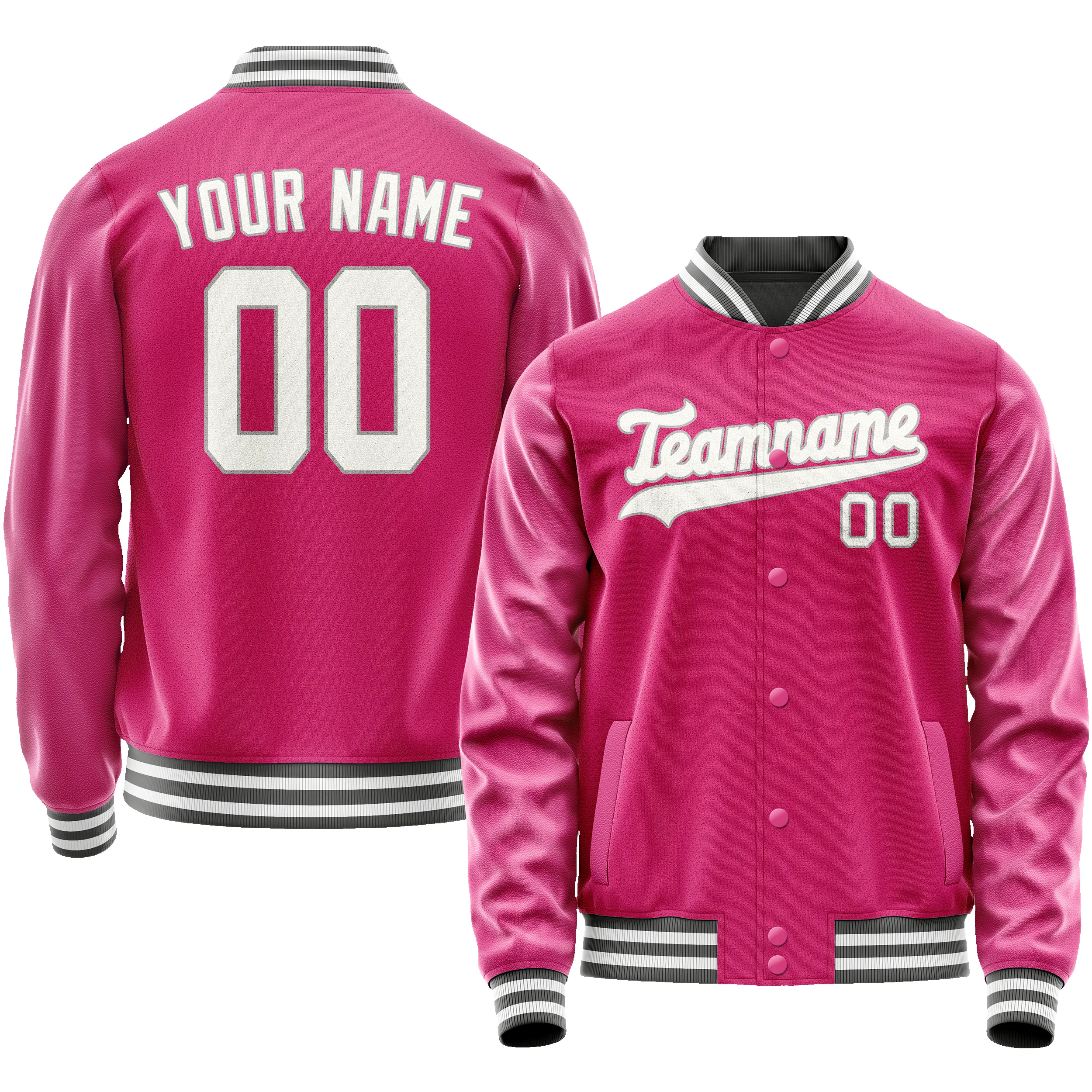 Custom Pink Gray Solid Color Varsity Letterman Jacket sold by Tailorly