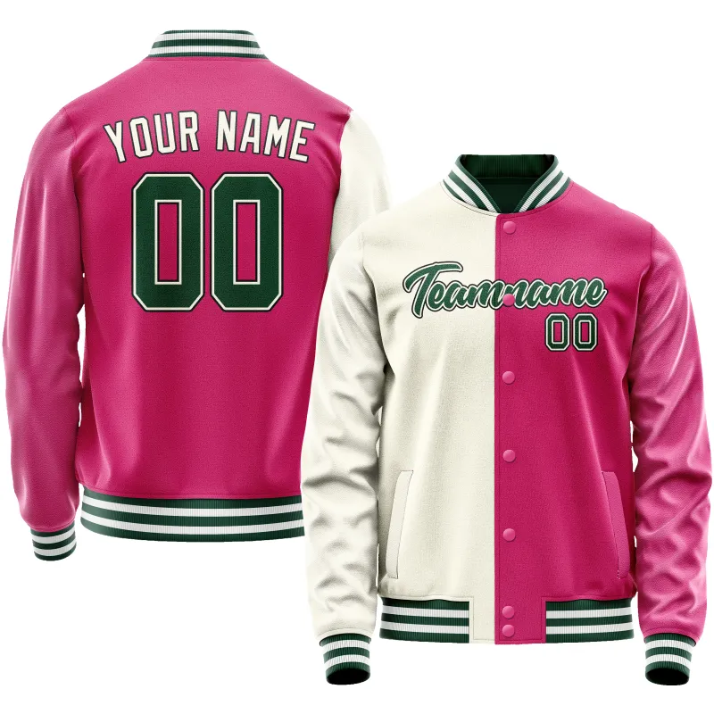Custom Pink Cream Split Varsity Letterman Jacket sold by Tailorly
