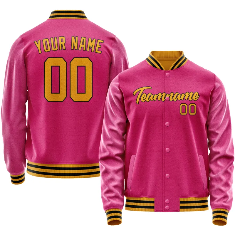 Custom Pink Old-Gold Solid Color Varsity Letterman Jacket sold by Tailorly