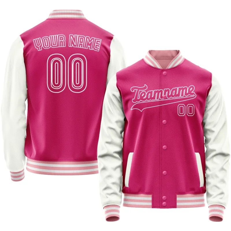 Custom Pink White Solid Color Varsity Letterman Jacket sold by Tailorly