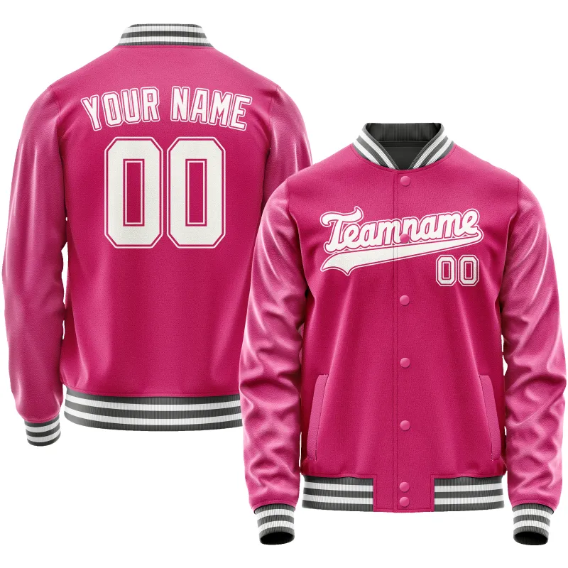Custom Pink White Solid Color Varsity Letterman Jacket sold by Tailorly