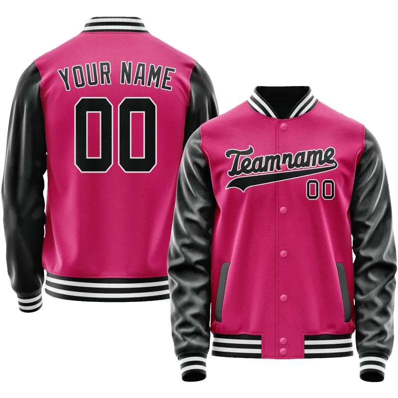 Custom Pink Black Solid Color Varsity Letterman Jacket sold by Tailorly