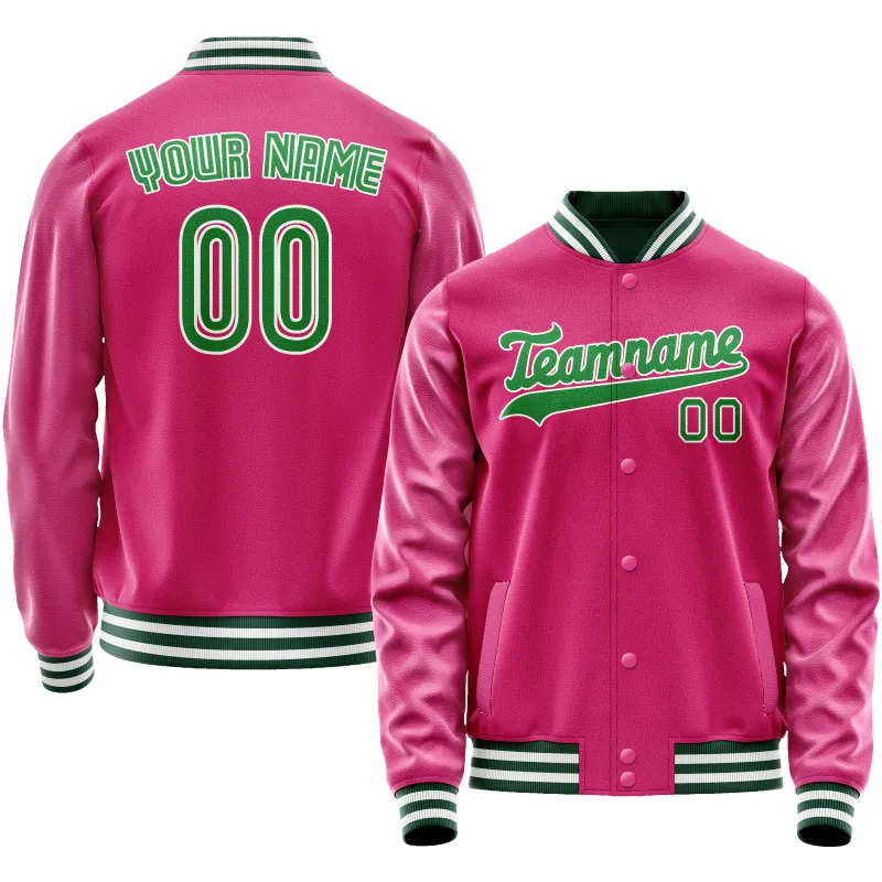 Custom Pink Neon-Green Solid Color Varsity Letterman Jacket sold by Tailorly