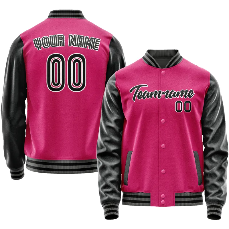 Custom Pink Black Solid Color Varsity Letterman Jacket sold by Tailorly