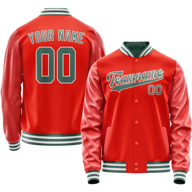 Custom Orange Teal Solid Color Varsity Letterman Jacket sold by Tailorly