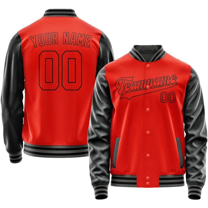 Custom Orange Black Solid Color Varsity Letterman Jacket sold by Tailorly