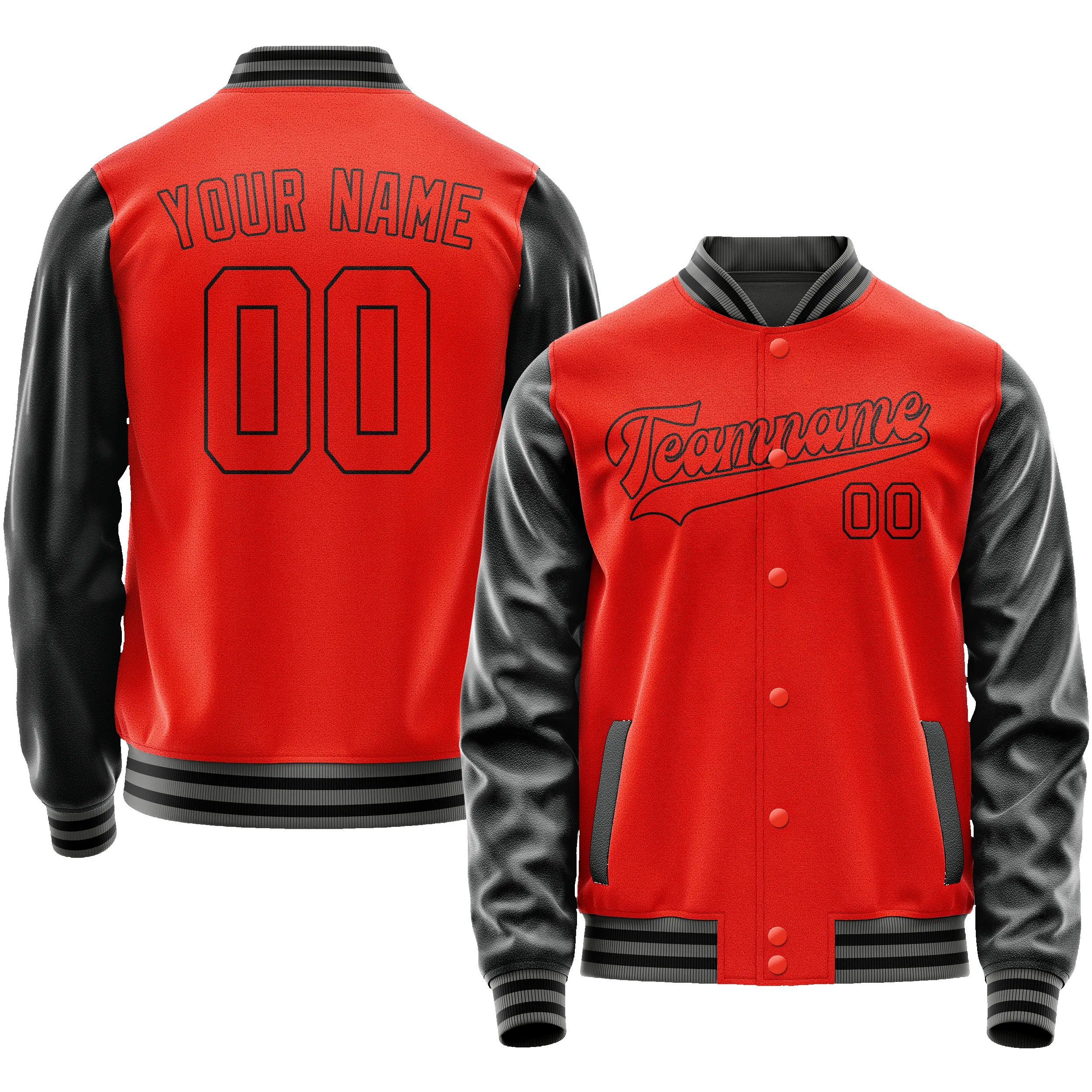 Custom Orange Black Solid Color Varsity Letterman Jacket sold by Tailorly