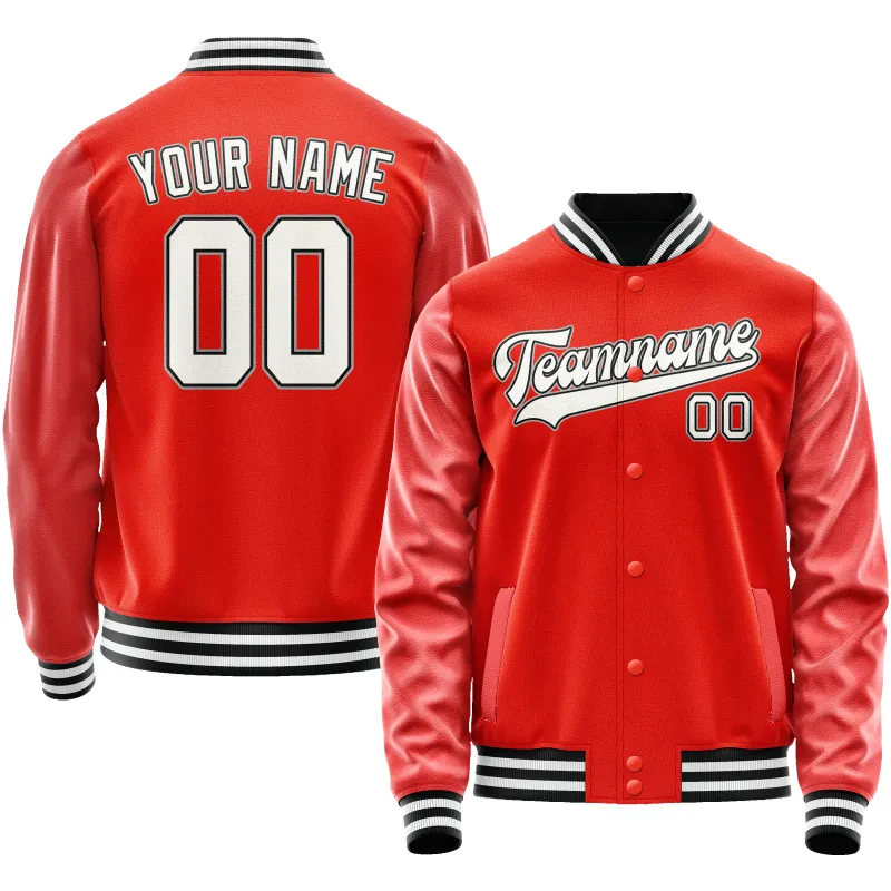 Custom Orange White Solid Color Varsity Letterman Jacket sold by Tailorly