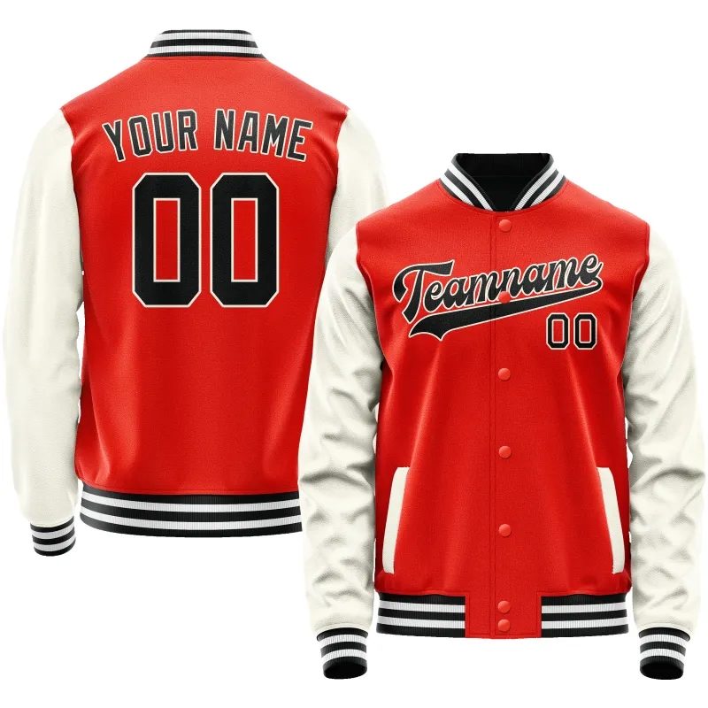 Custom Orange Cream Solid Color Varsity Letterman Jacket sold by Tailorly
