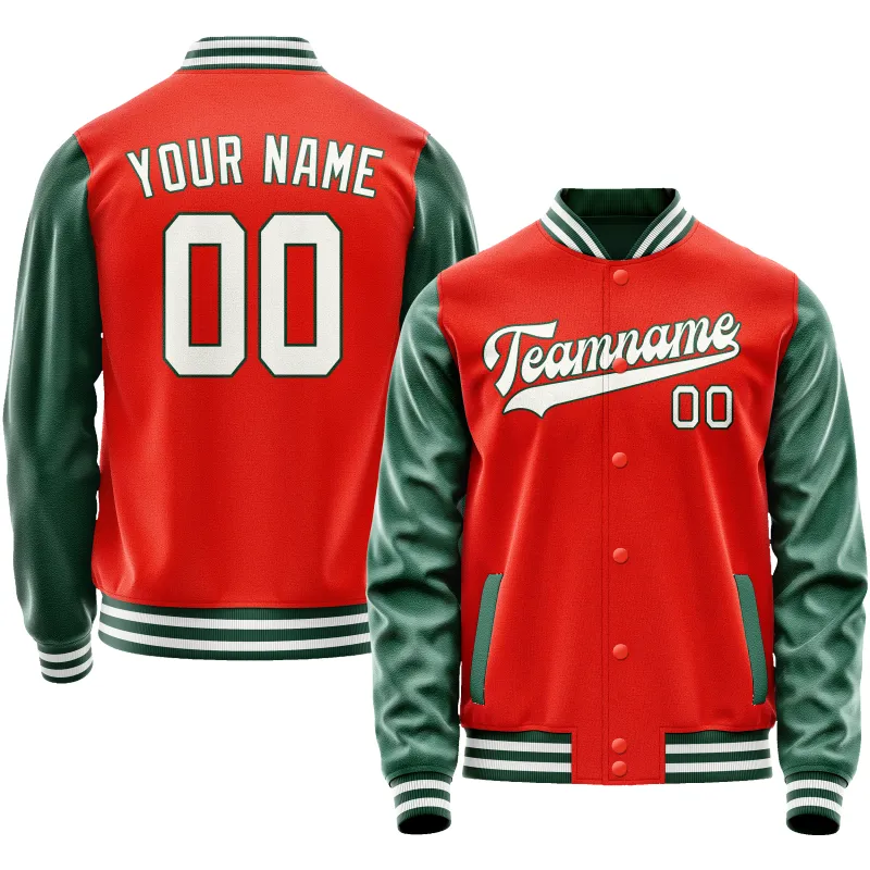 Custom Orange Kelly-Green Solid Color Varsity Letterman Jacket sold by Tailorly