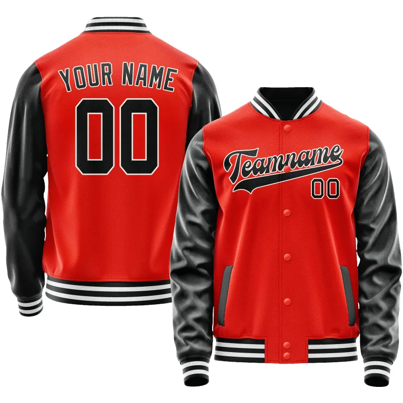 Custom Orange Black Solid Color Varsity Letterman Jacket sold by Tailorly