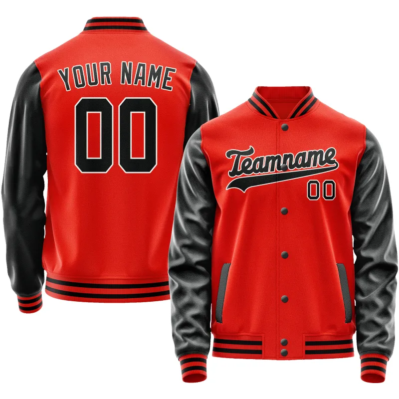 Custom Orange Black Solid Color Varsity Letterman Jacket sold by Tailorly
