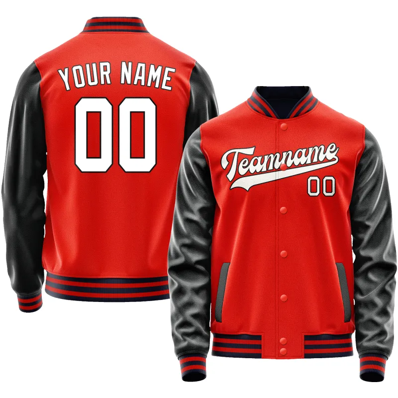 Custom Orange Black Solid Color Varsity Letterman Jacket sold by Tailorly