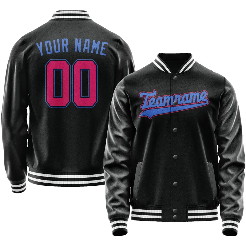 Custom Black Light-Blue Solid Color Varsity Letterman Jacket sold by Tailorly