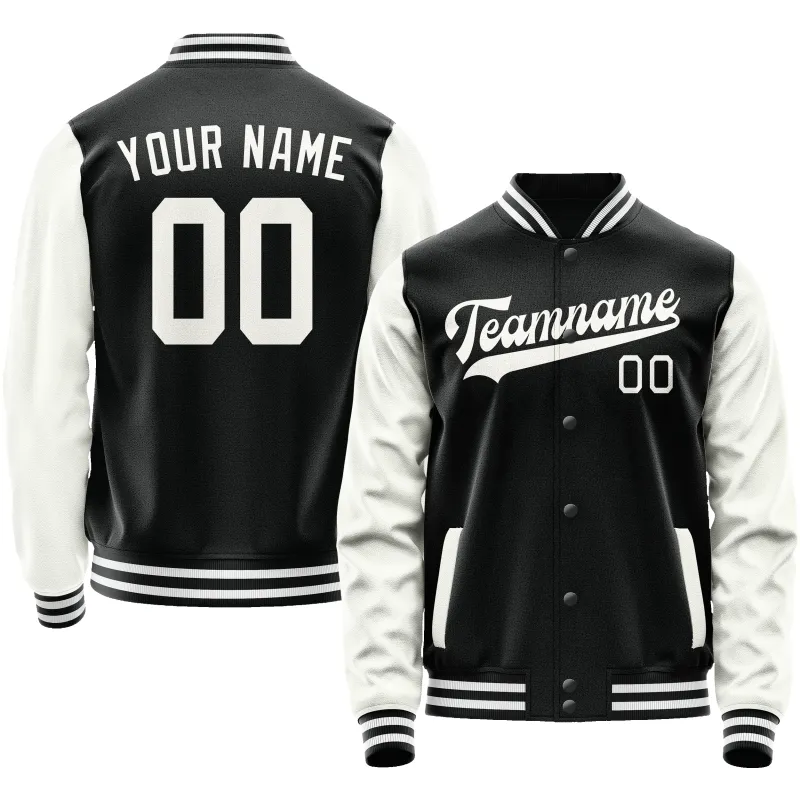 Custom Black White Solid Color Varsity Letterman Jacket sold by Tailorly