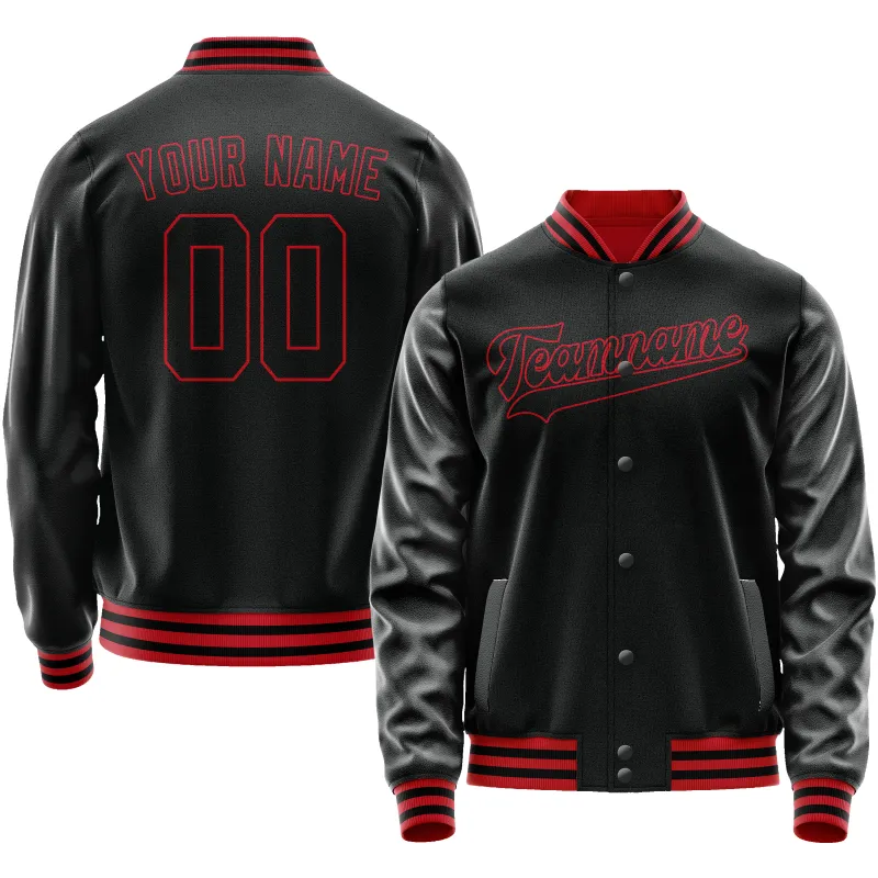 Custom Black Crimson Solid Color Varsity Letterman Jacket sold by Tailorly