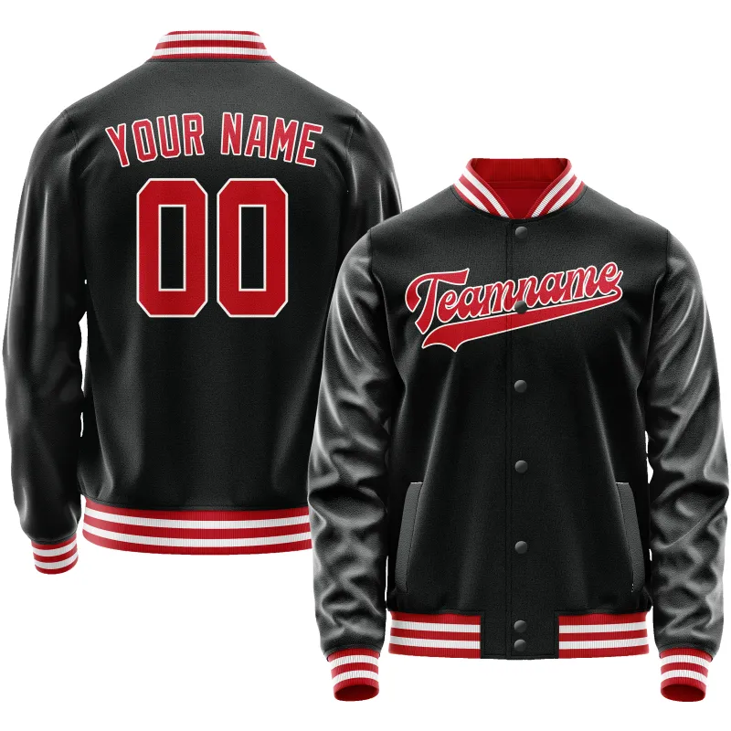 Custom Black Red Solid Color Varsity Letterman Jacket sold by Tailorly
