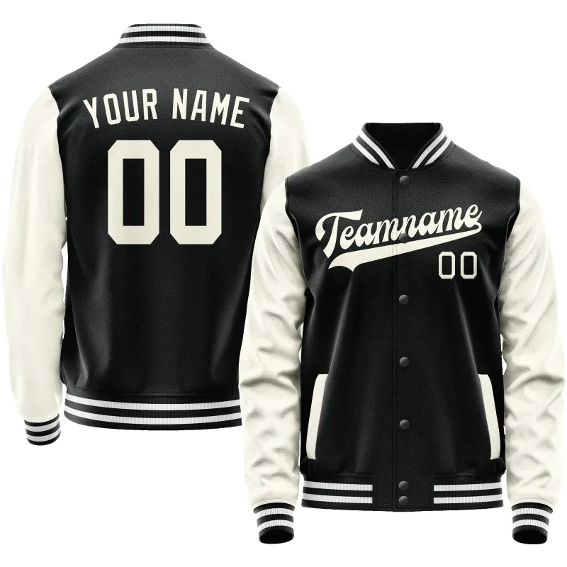 Custom Black Cream Solid Color Varsity Letterman Jacket sold by Tailorly
