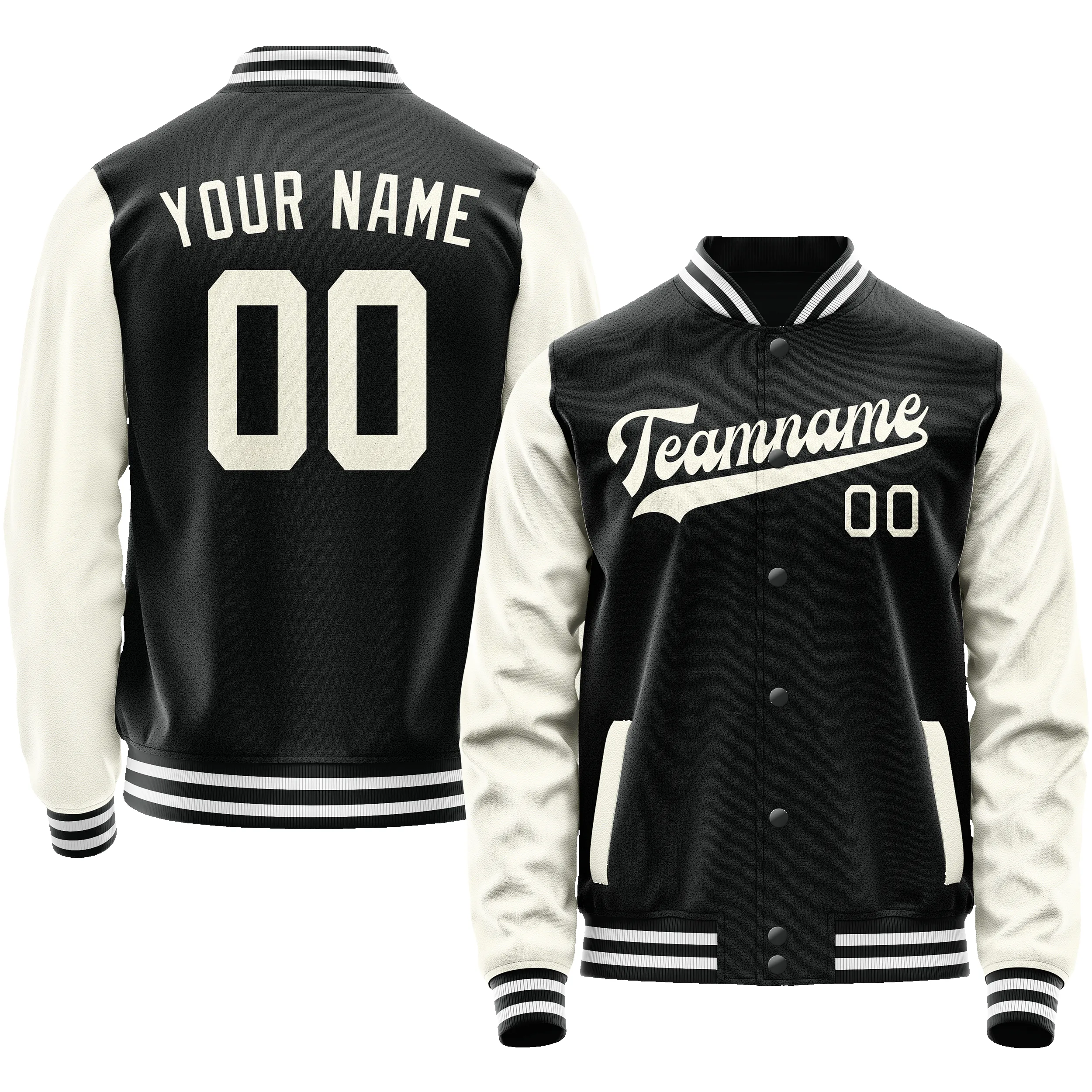 Custom Black Cream Solid Color Varsity Letterman Jacket sold by Tailorly