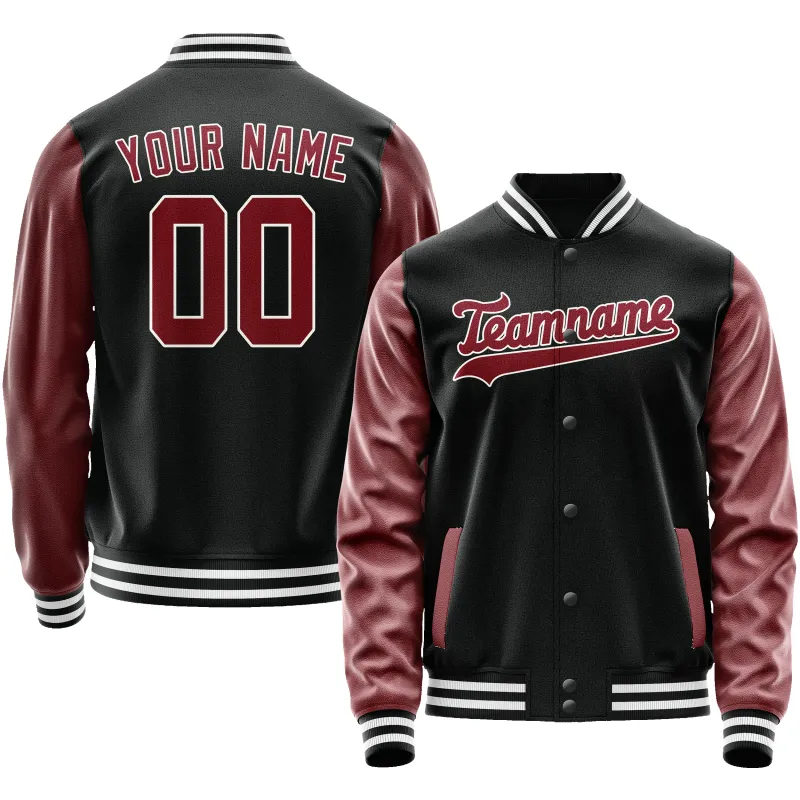 Custom Black Texas-Orange Solid Color Varsity Letterman Jacket made by Tailorly