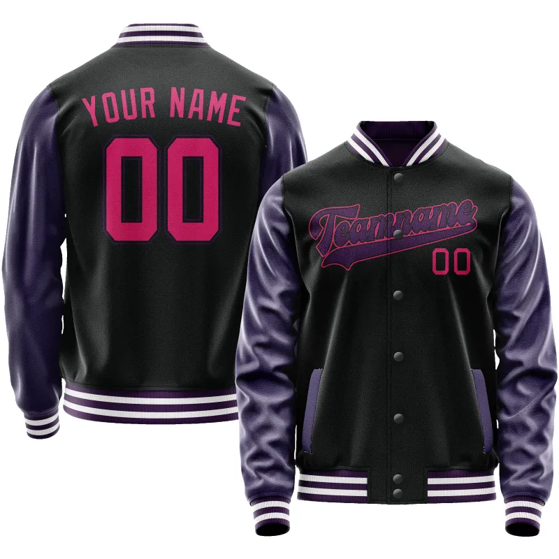 Custom Black Purple Solid Color Varsity Letterman Jacket sold by Tailorly