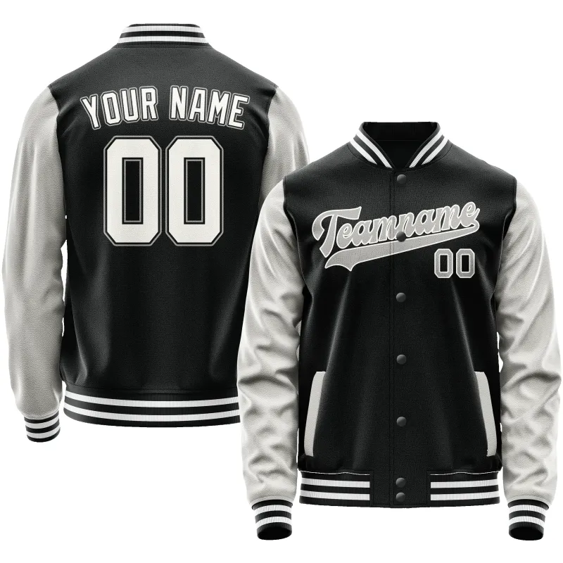 Custom Black Gray Solid Color Varsity Letterman Jacket sold by Tailorly