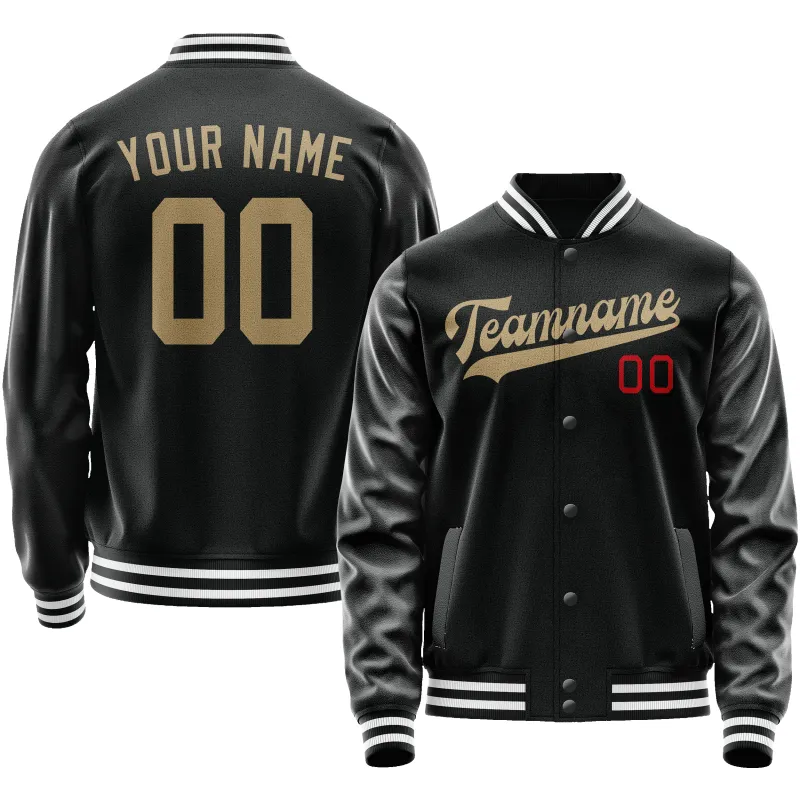 Custom Black Cream Solid Color Varsity Letterman Jacket sold by Tailorly