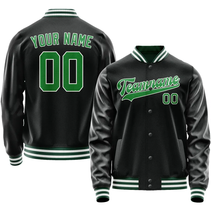 Custom Black Neon-Green Solid Color Varsity Letterman Jacket sold by Tailorly