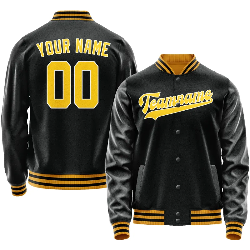 Custom Black Gold Solid Color Varsity Letterman Jacket sold by Tailorly