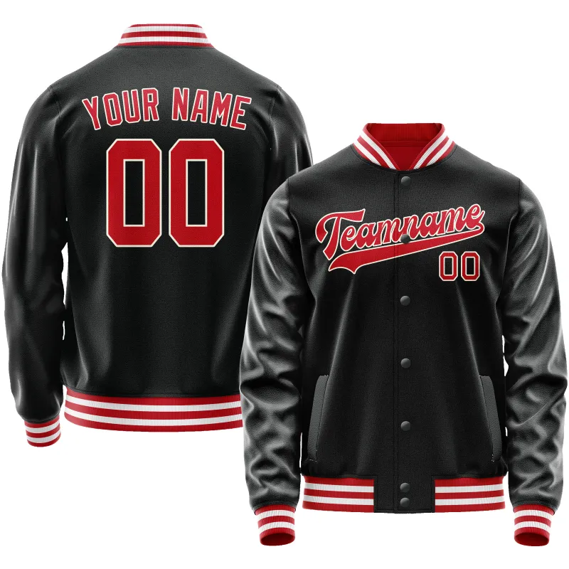 Custom Black Red Solid Color Varsity Letterman Jacket sold by Tailorly