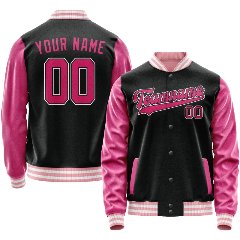 Custom Black Pink Solid Color Varsity Letterman Jacket sold by Tailorly
