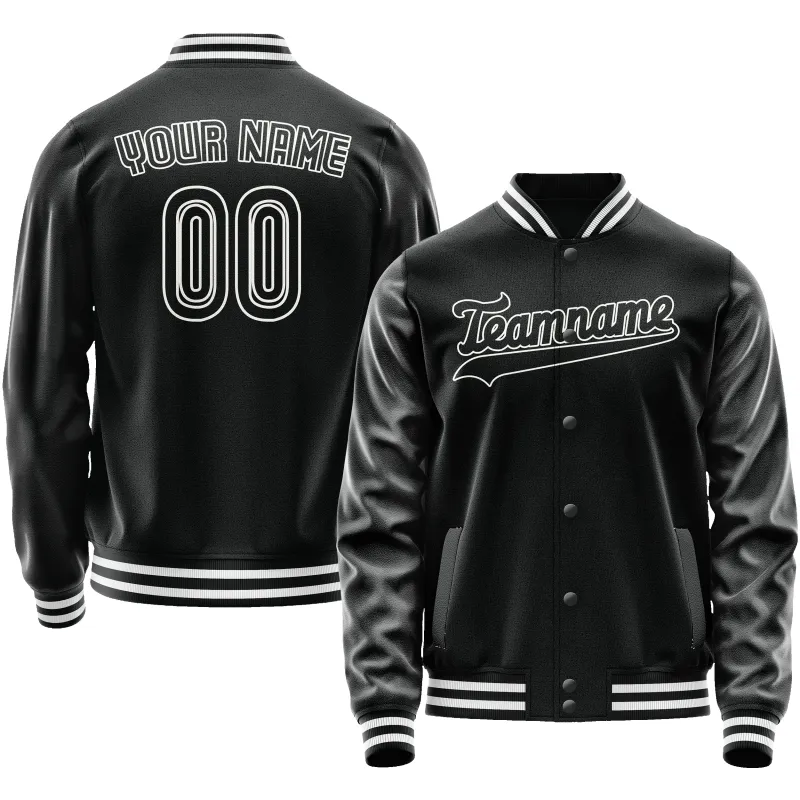 Custom Black White Solid Color Varsity Letterman Jacket sold by Tailorly