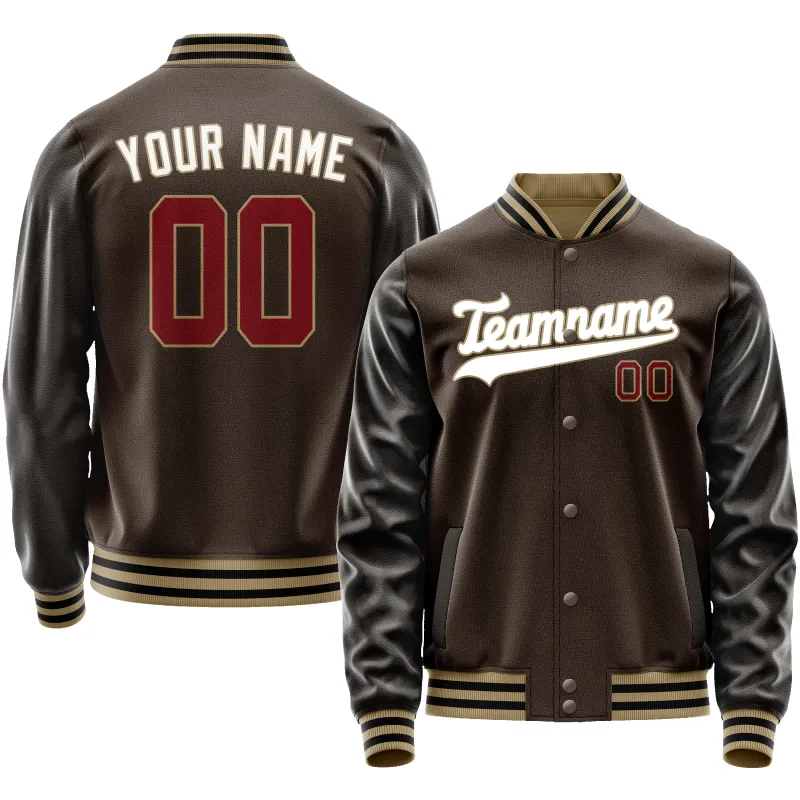 Custom Brown White Solid Color Varsity Letterman Jacket sold by Tailorly