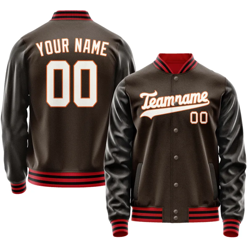 Custom Brown White Solid Color Varsity Letterman Jacket sold by Tailorly